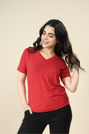 Carbontree Bamboo Women Bold Red V Neck Tee