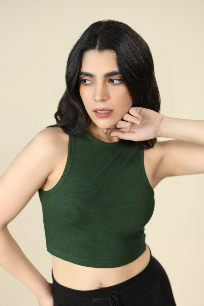 Carbontree Bamboo Women Pine Green Rib Tank Top