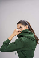 Carbontree Organic Cotton Women Pine Green Cropped Carbon Hoodie