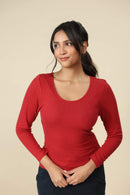 Carbontree Bamboo Women Bold Red Full Sleeve Rib Top