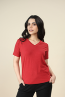 Carbontree Bamboo Women Bold Red V Neck Tee