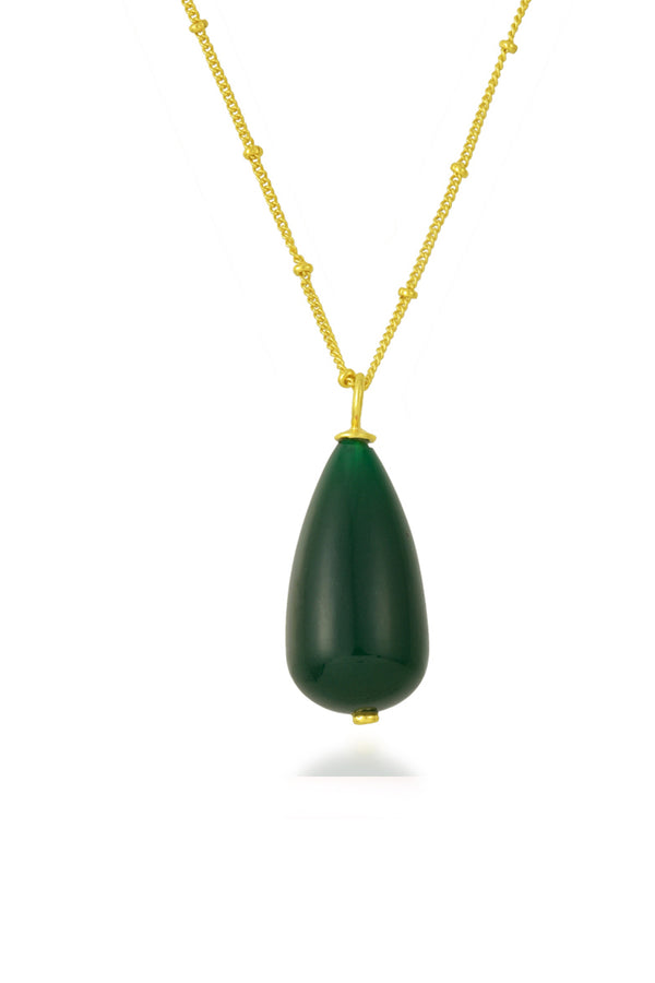 Arvino Green Jade Drop Charm Beaded Chain Necklace (Water Resistance Premium Plating)