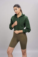 Carbontree Organic Cotton Women Pine Green Cropped Carbon Hoodie