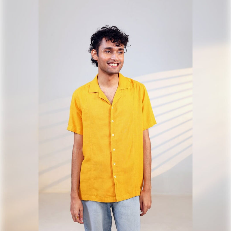 Islands of Loom 90% Organic linen + 10% Ecovero™ Blend Men's Yellow Sunshine Shirt