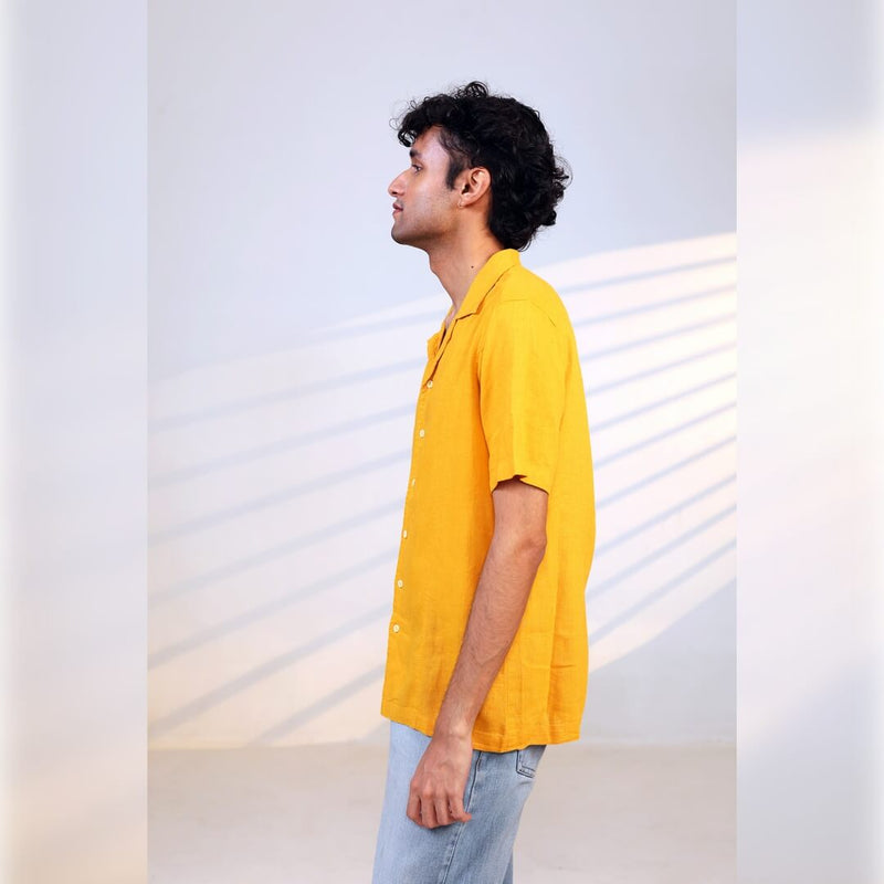 Islands of Loom 90% Organic linen + 10% Ecovero™ Blend Men's Yellow Sunshine Shirt