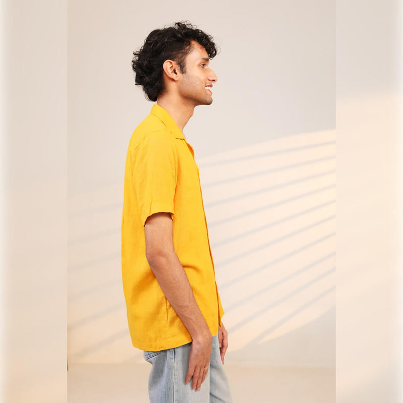 Islands of Loom 90% Organic linen + 10% Ecovero™ Blend Men's Yellow Sunshine Shirt