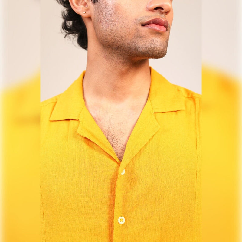 Islands of Loom 90% Organic linen + 10% Ecovero™ Blend Men's Yellow Sunshine Shirt