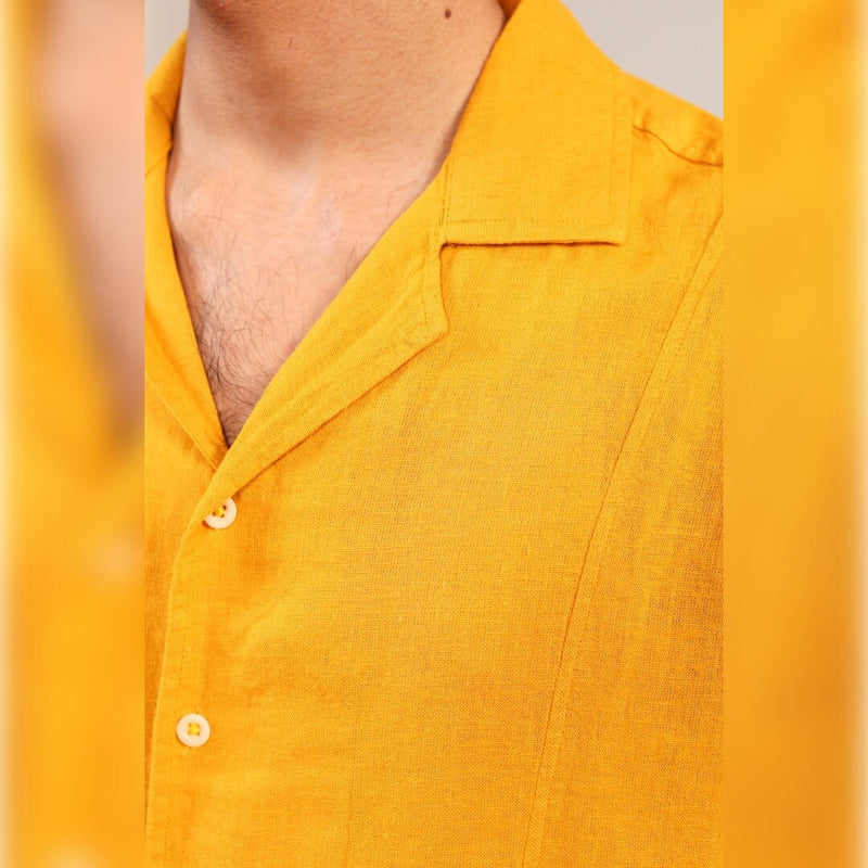 Islands of Loom 90% Organic linen + 10% Ecovero™ Blend Men's Yellow Sunshine Shirt