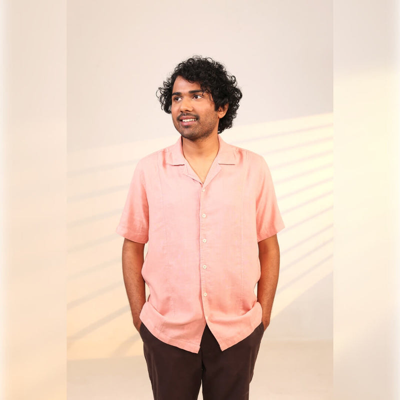 Islands of Loom 90% Organic linen + 10% Ecovero™ Blend Men's Dusty Pink Rose Dust Shirt