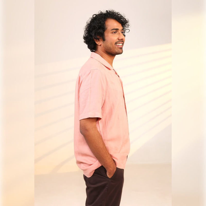 Islands of Loom 90% Organic linen + 10% Ecovero™ Blend Men's Dusty Pink Rose Dust Shirt