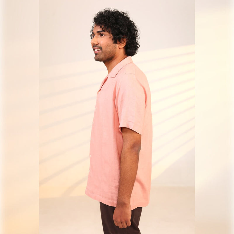 Islands of Loom 90% Organic linen + 10% Ecovero™ Blend Men's Dusty Pink Rose Dust Shirt