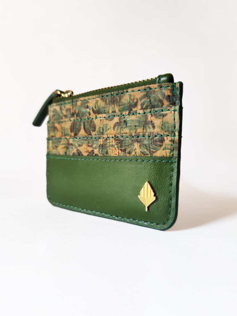 Green Hermitage Iris- Cactus leather & cork Card Holder (Green)