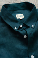 Earthy Route Full Sleeve Button Down Collar Shirt in 100% Linen | Ocean Teal