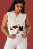 JOD Cotton Womens Aqua Line Patchwork Vest
