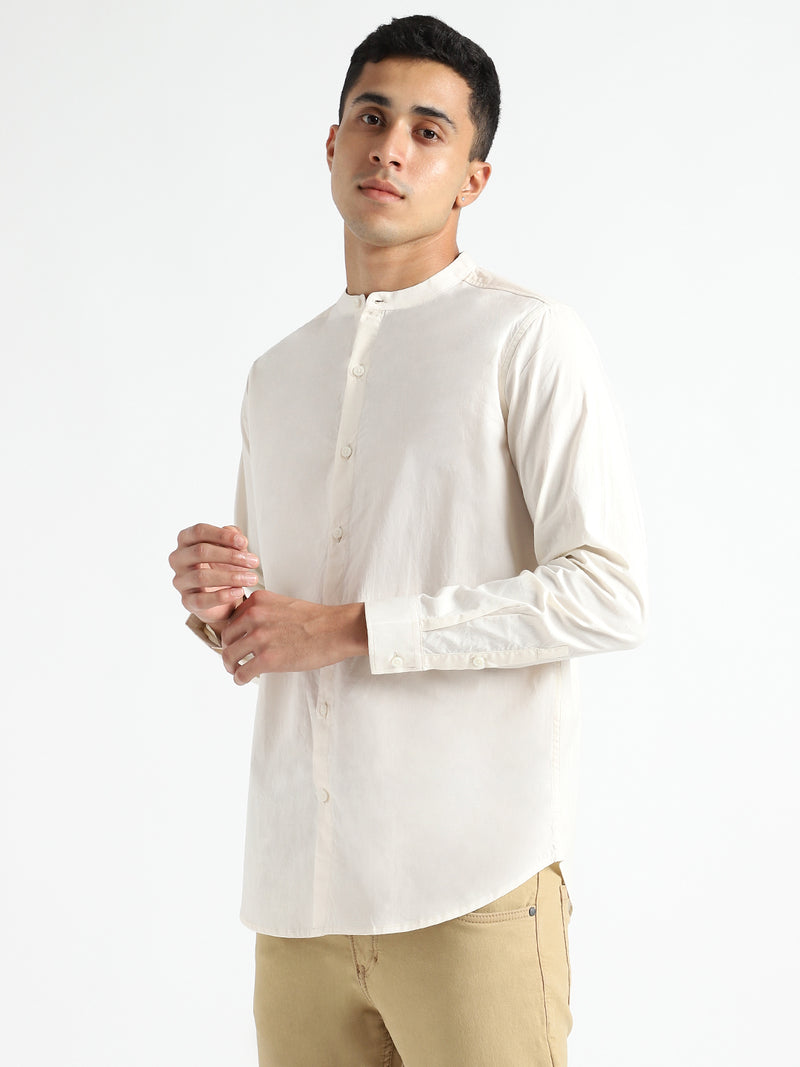 Livbio Organic Cotton & Naturally Dyed Mens Round Neck Light Cream Shirt