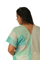 JOD Cotton Relaxed Fit Patched Blue Aqualine Kaftan Top