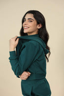 Carbontree Organic Cotton Women Deep Teal Cropped Carbon Hoodie