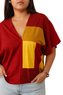 JOD Cotton Relaxed Fit Patched Red Hotline Kaftan Top