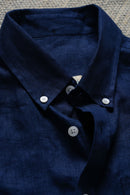 Earthy Route Full Sleeve Button Down Collar Shirt in 100% Linen | Royal Navy
