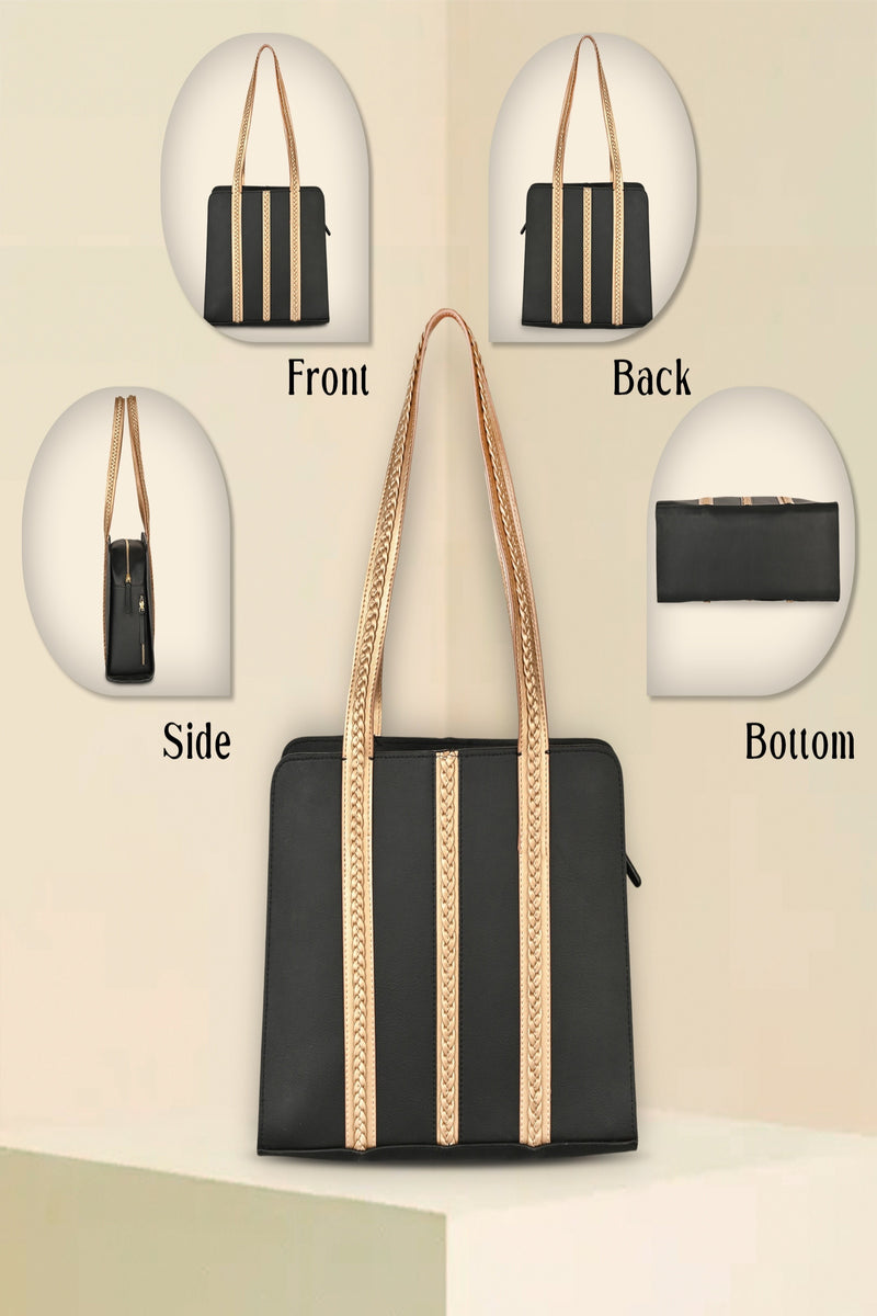 Green Hermitage Gaia Vegan Leather Shoulder Bag (Black & Gold)