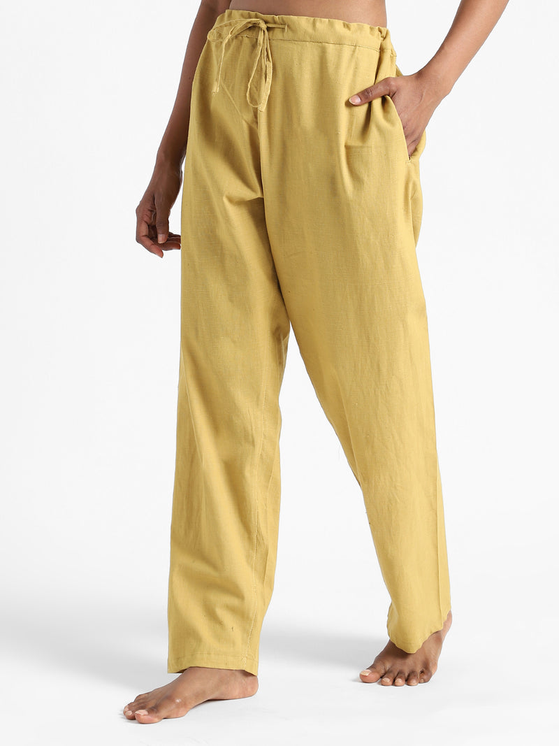 Livbio Organic Cotton & Naturally Dyed Hand Spun & Hand Woven Womens Turmeric Yellow Pants