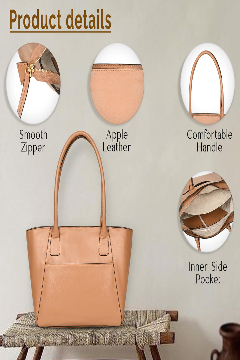 Green Hermitage Athena Vegan Leather Tote Bag (Caramel)