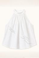 JOD Cotton Relaxed Fit Collar Neck White Top for Women