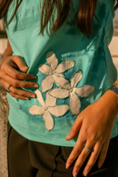 JOD Cotton Womens Teal Poo Floral Patched Tank Top
