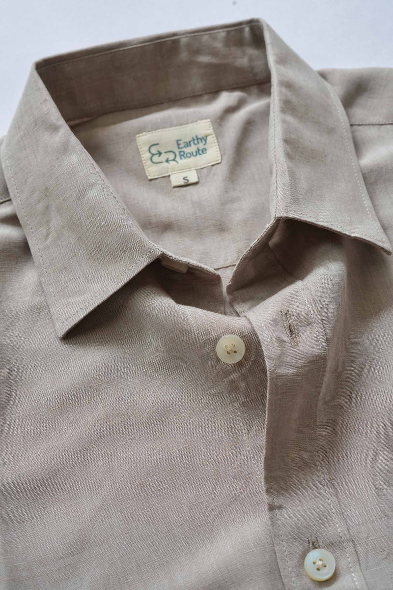 Earthy Route Half Sleeve Shirt in TENCEL™ Lyocell Linen | Peppercorn Brown
