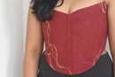 JOD Cotton body Fit Hand Painted Abstract Red Corset Top for Women with golden details