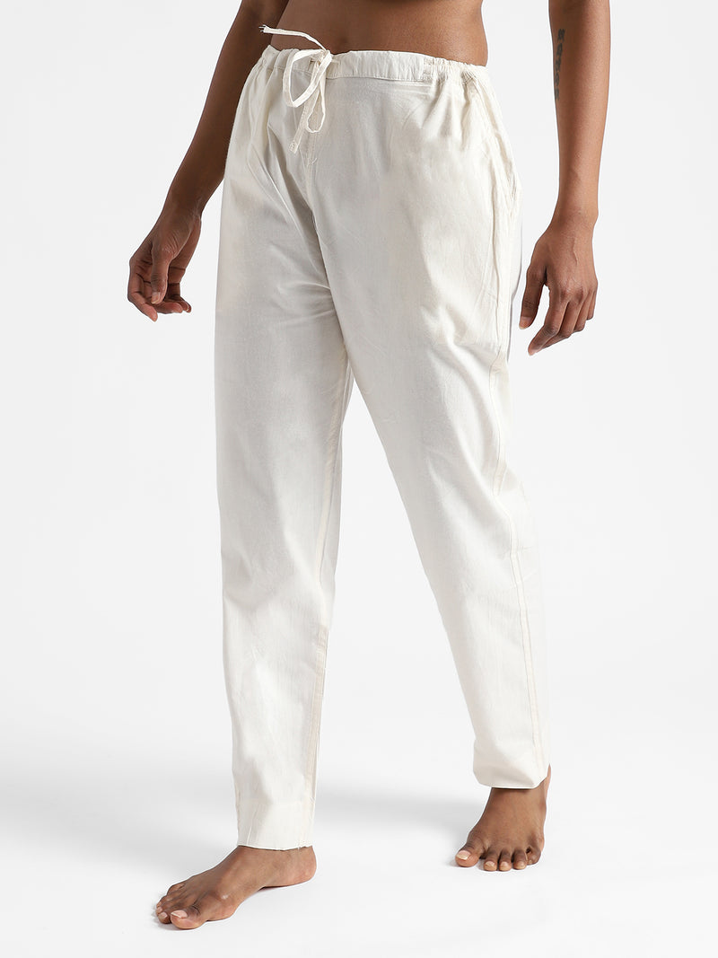 Livbio Organic Cotton & Natural Dyed Womens Raw White Color Slim Fit Pants