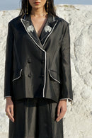 The Loom Art Black Spade Co-ord (Set of 3) Handwoven Satin Silk Co-ord