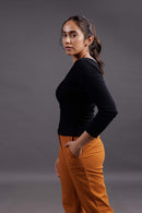 Carbontree Bamboo Women Carbon Black Full Sleeve Rib Top