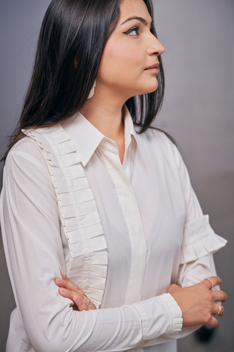 The Conscious Closet White Cold Pleated Shirt