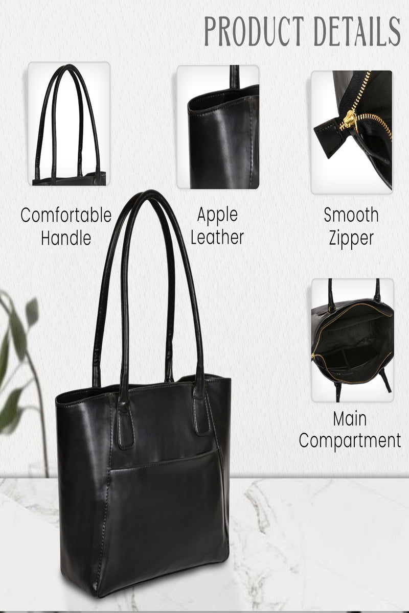 Green Hermitage Athena Vegan Leather Tote Bag (Black)