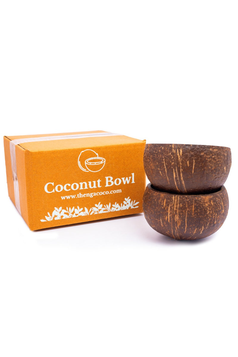 Thenga Brown Coconut Shell Rough Bowl,for Smoothie, Salad and Decorative 350 ML ( Set of 2 )