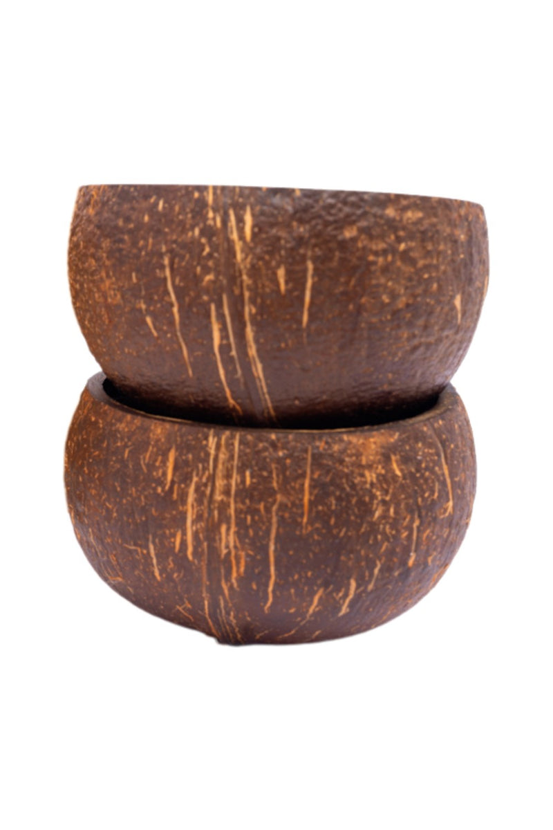 Thenga Brown Coconut Shell Rough Bowl,for Smoothie, Salad and Decorative 350 ML ( Set of 2 )