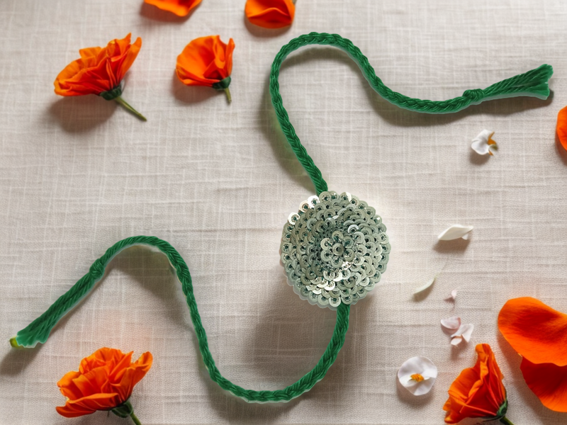 Upcycled Sequin Embroidered Green Rakhi