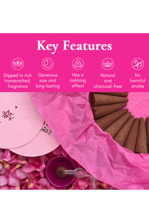 Boond Fragrances Pink Gulabi Dhoop - Pure Indian Rose Incense Cones | Pack of 25 incense cones