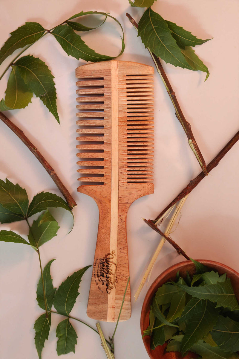 Vriksha Veda Brown Double Sided Comb with Handle