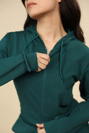 Carbontree Organic Cotton Women Deep Teal Cropped Carbon Hoodie