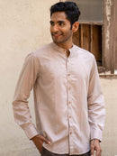 Earthy Route Tencel™ Lyocell Linen Mandarin Collar Shirt in Peppercorn Brown