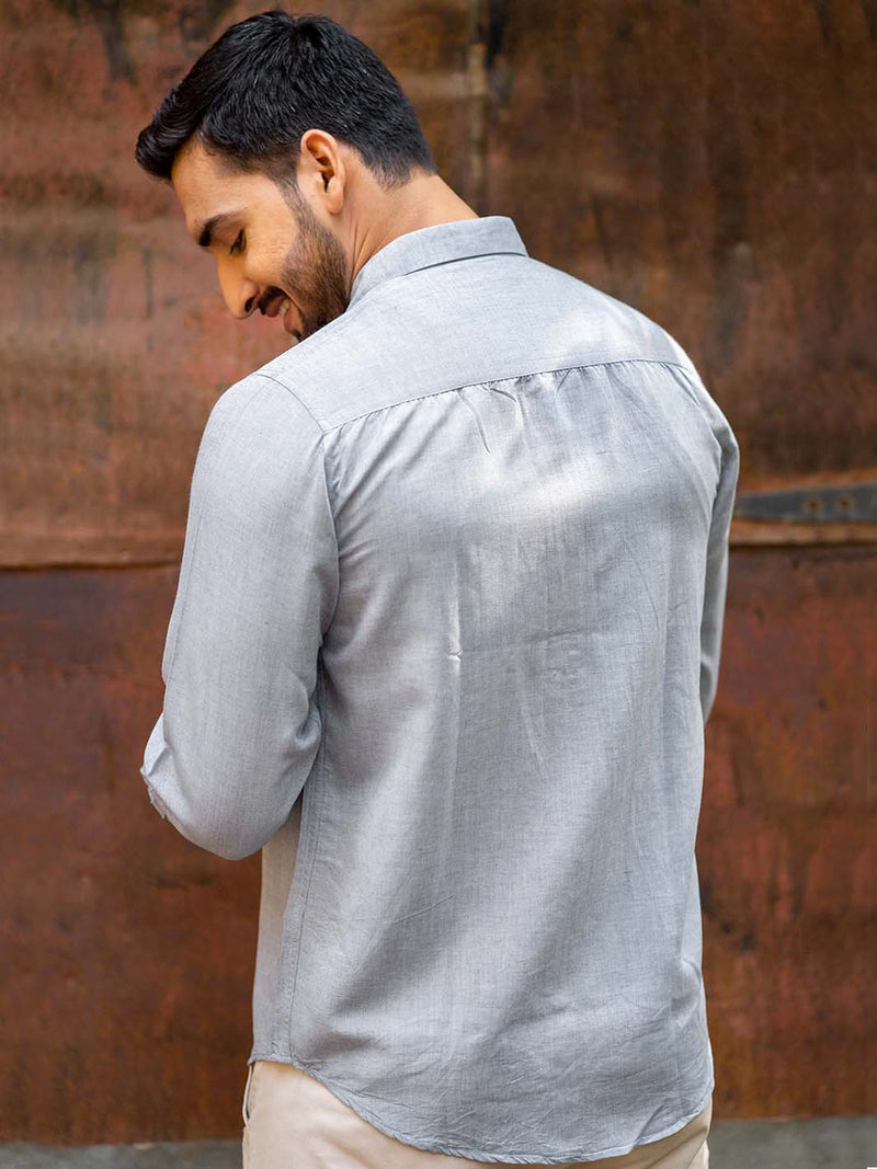 Earthy Route Tencel™ Lyocell Linen Full Sleeve Shirt in Slate Grey