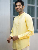 Earthy Route Tencel™ Lyocell Linen Mandarin Collar Shirt in Lemon Yellow