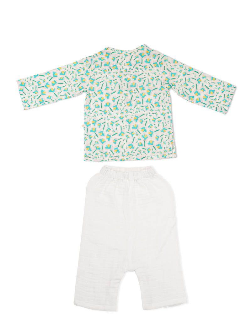 Greendigo Organic Cotton Pack of 2 Kurta and Pant for Newborn Baby Boys - White