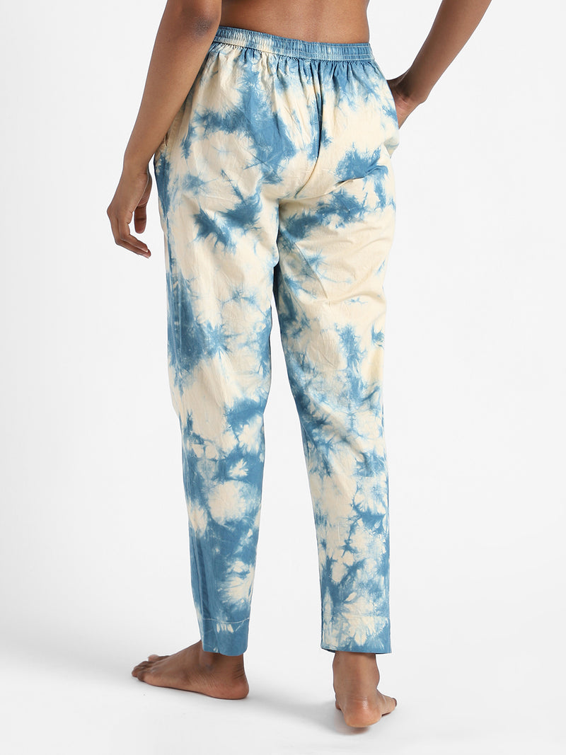 Livbio Organic Cotton & Natural Tie & Dye Womens Indigo Blue Color Slim Fit Pants