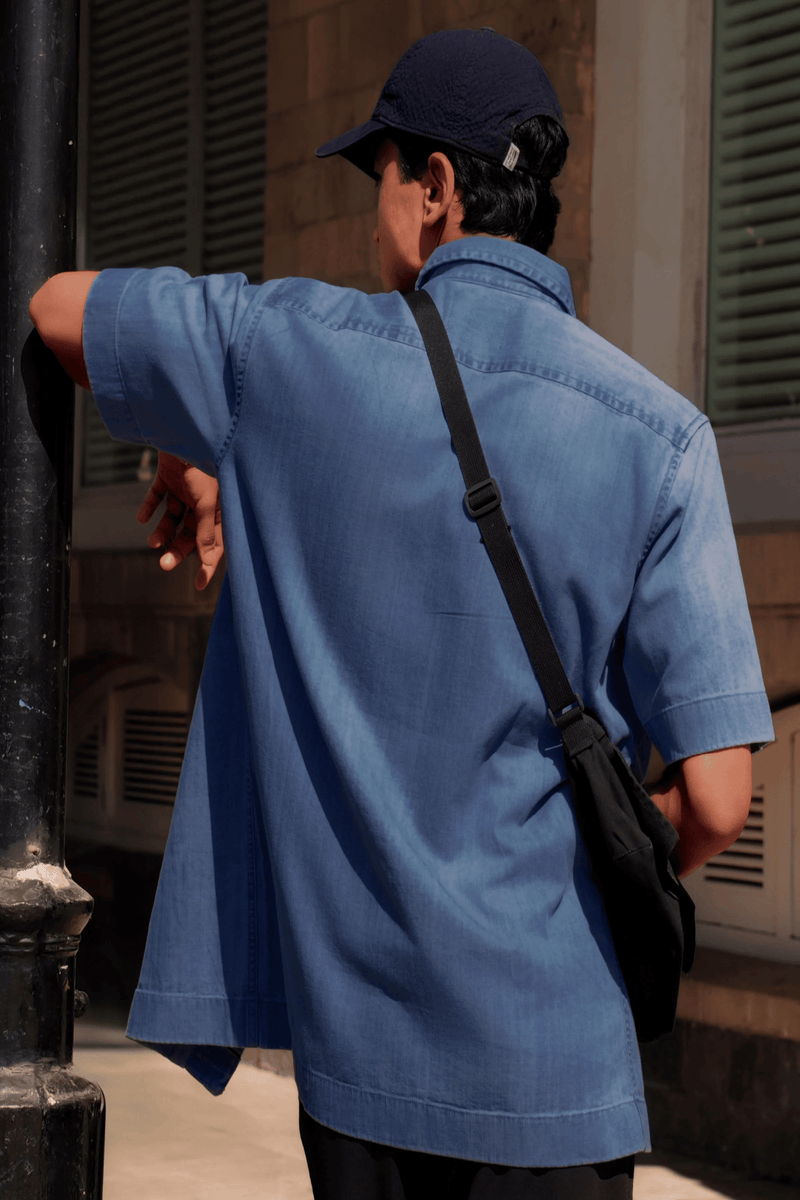 Un Denim - Mid Indigo Half-Sleeved Shirt | Lightweight Denim