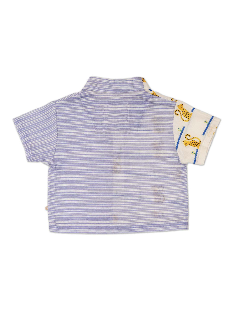 Greendigo Organic Cotton Pack of 1 Shirt for Newborn Baby Boys - Blue and White