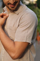 Earthy Route Half Sleeve Shirt in TENCEL™ Lyocell Linen | Peppercorn Brown