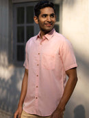 Earthy Route Tencel™ Lyocell Linen Half Sleeve Shirt in Charm Pink